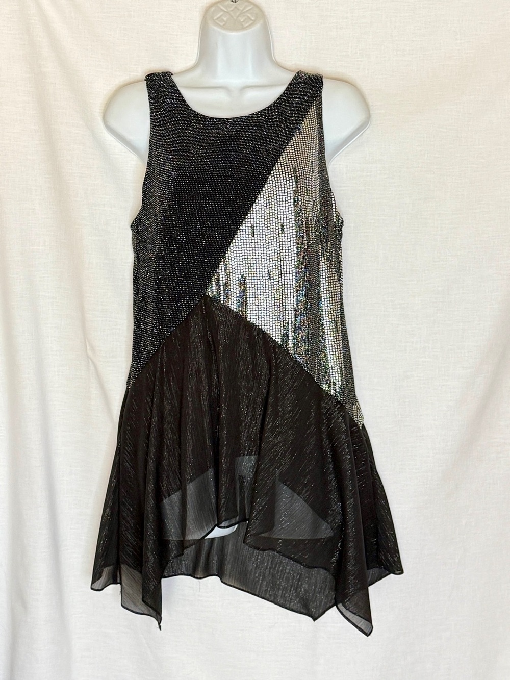 Black & Silver Metallic Panel Asymmetric Tunic Top